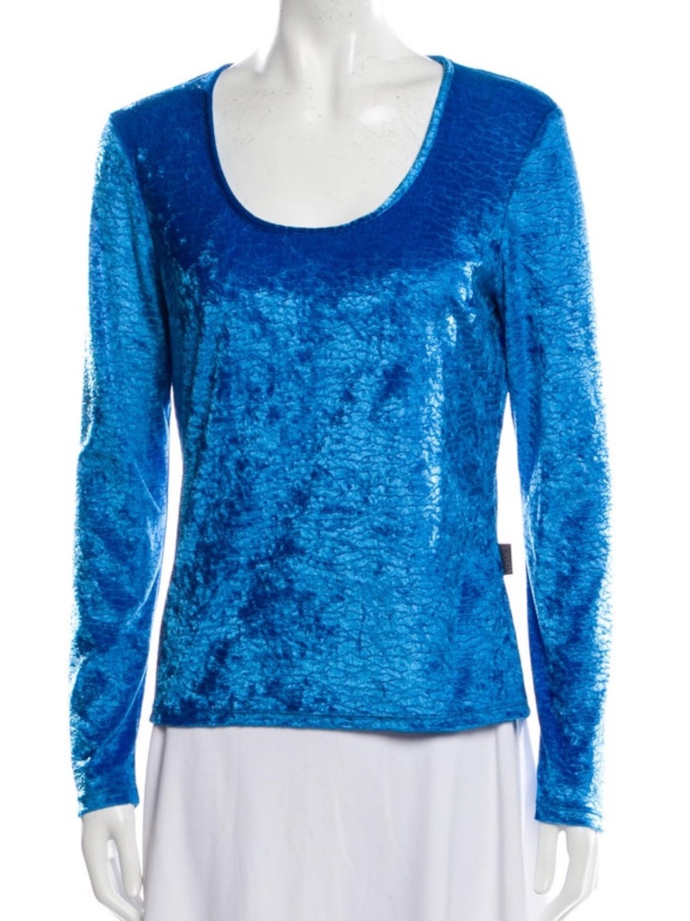 Versace Jeans Couture Blue Velvet Long Sleeve Scoop Neck Top